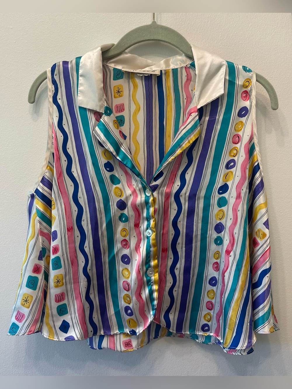 80s Geometric Bright Satin Swing/Trapeze Tank Top S-M